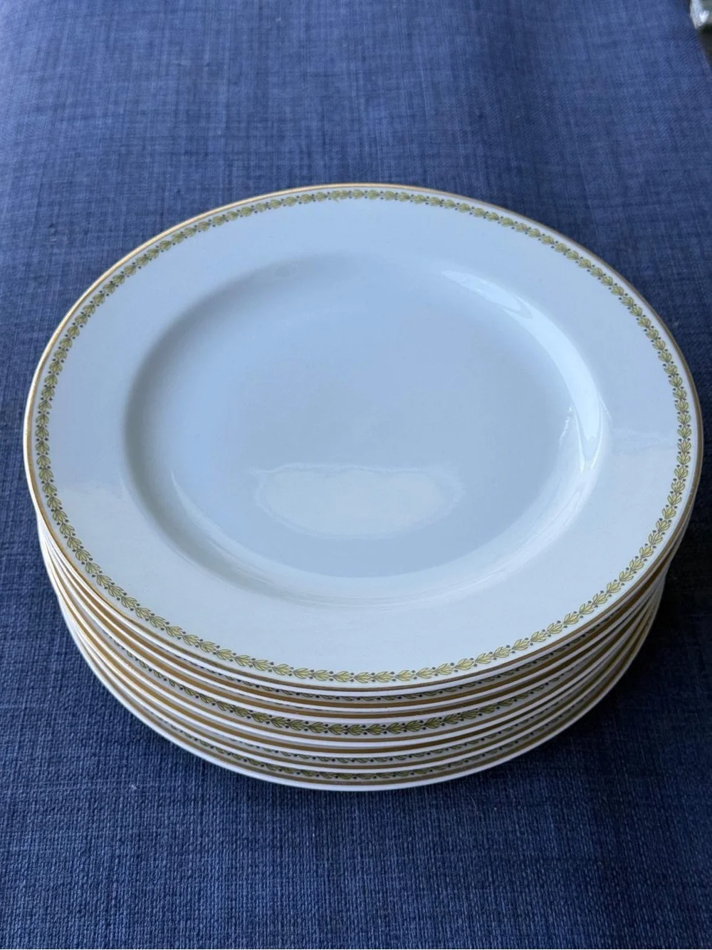 Set of 7 Antique Haviland Limoges France Dinner Plates – Gold Trim – 8” (20 cm)